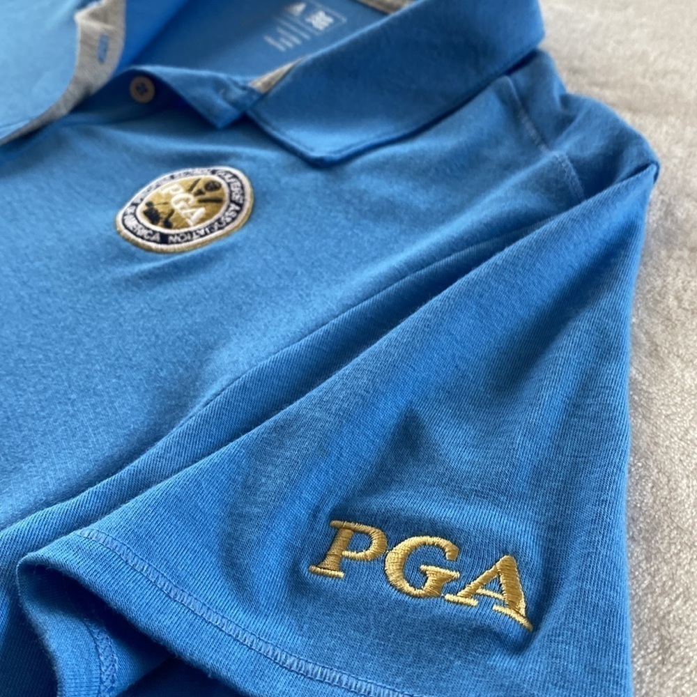Adidas PGA Women's Blue Golf Polo Shirt. PGA Crest on chest and logo on sleeve. - Picture 6 of 13